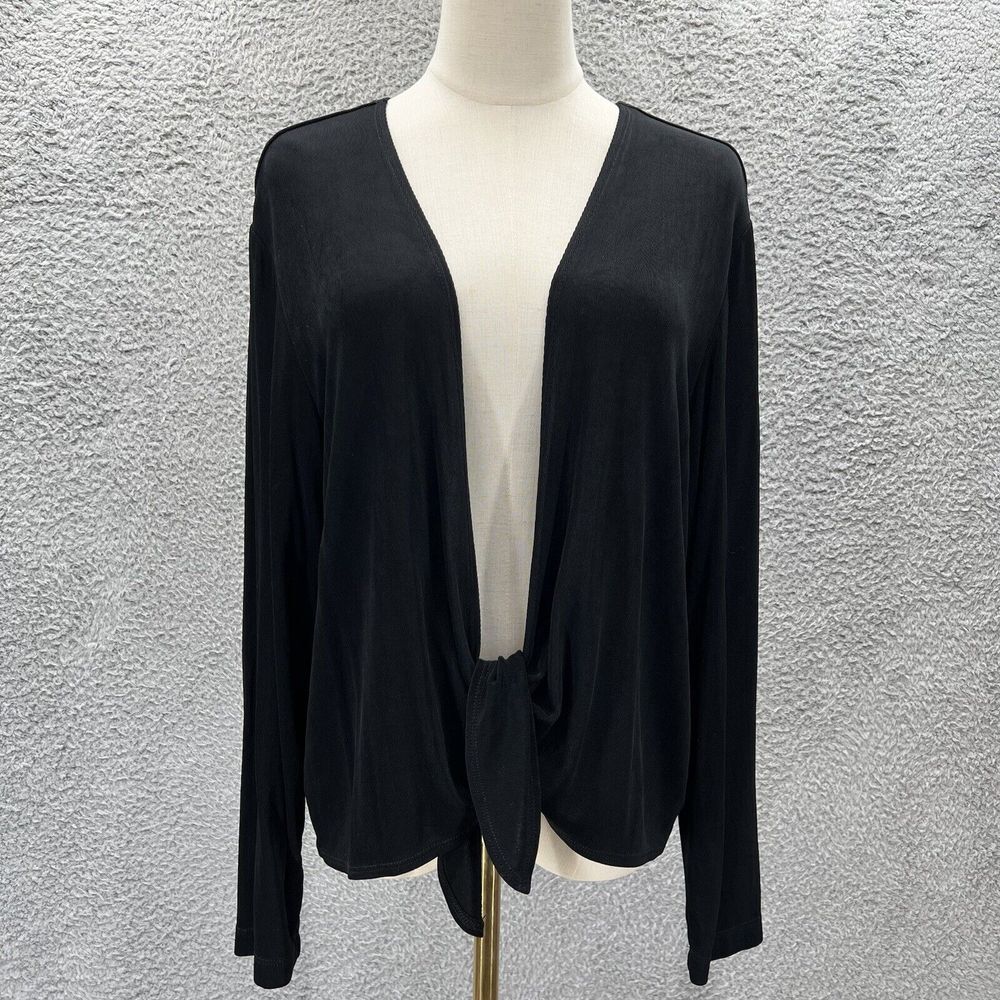 Chicos Vintage 90s Black Ribbed Tie front Cardigan Sweater L whimsigoth grunge‎